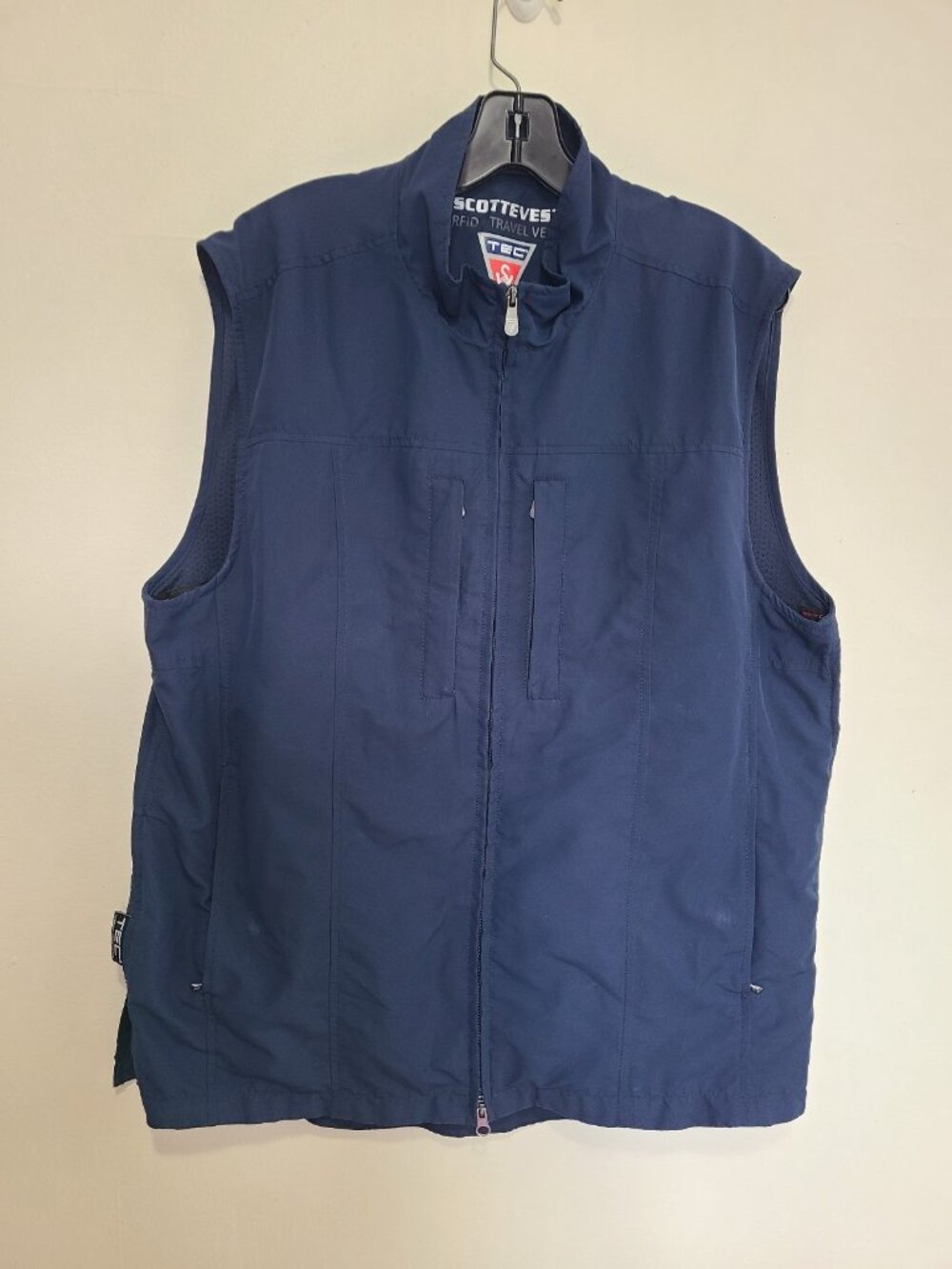 ScotteVest Mens Full Zip Blue Vest Jacket Pockets Sleeveless Size L